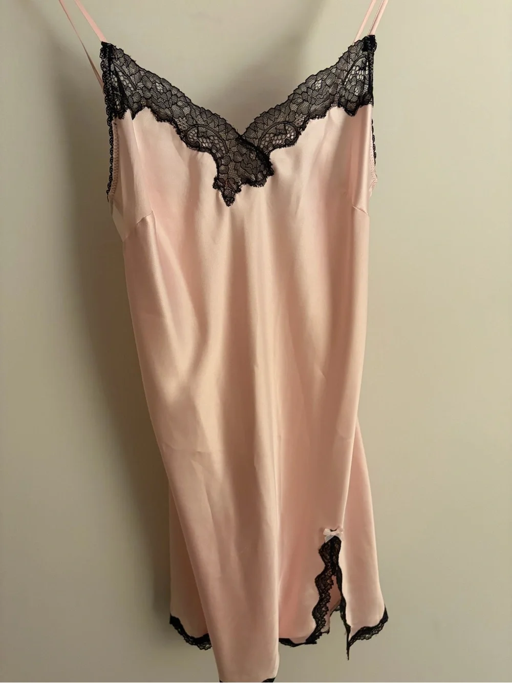 Silky Pink Lace-Trim Slip Dress